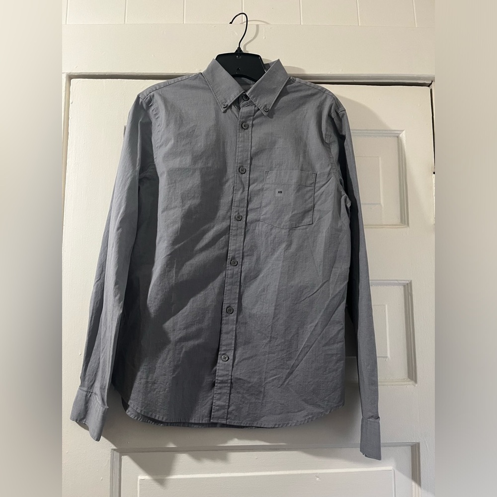 NWT Express Men’s Slim Solid Stretch Pinpoint Oxford 1MX Dress Shirt
Grey
Sz XS